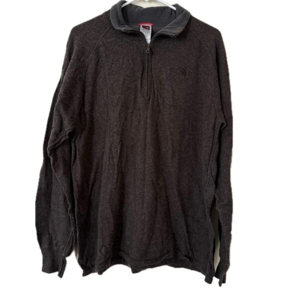 Men North Face Brown Wool-Blend Lightweight Long-Sleeve Sweater Quarter-Zip - XL - Picture 1 of 5